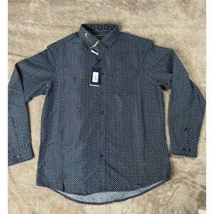International Report Men’s Slim Fit Button Up Shirt Blue Floral Print Size L